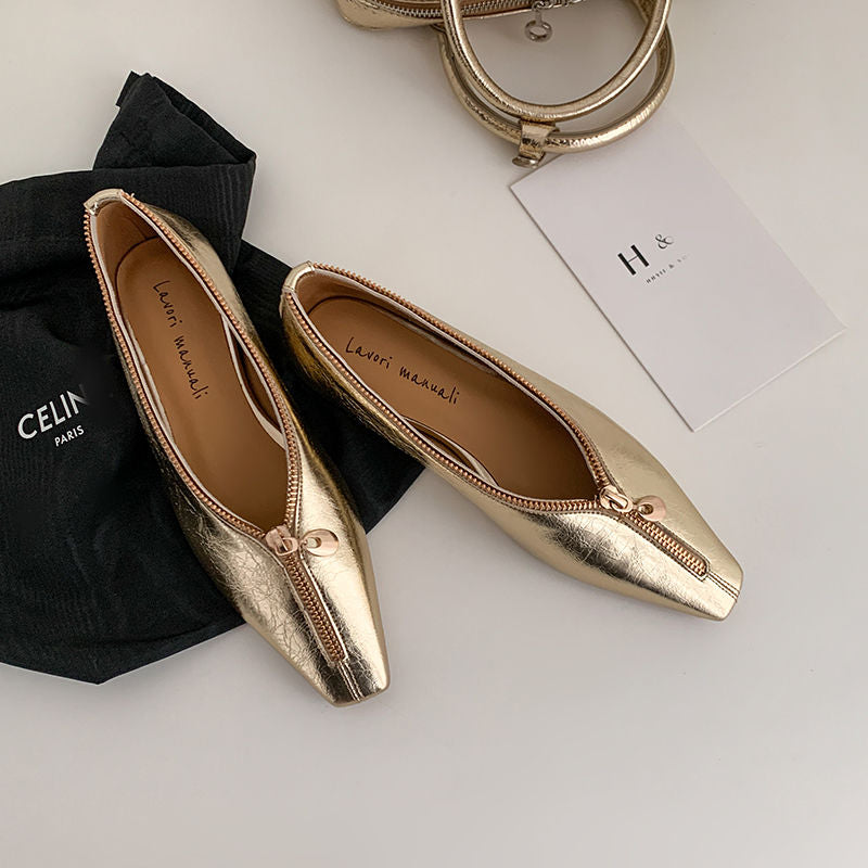 Karin Luna In Stock In Stock ~Basic Versatile Light Luxury Zipper Small Square Toe Flats