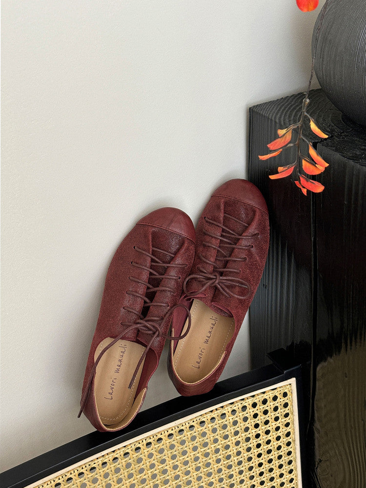 Karin Luna In Stock In Stock   Xiaohongshu Hot-Selling Lace-Up Round-Toe Deep Mouth Single Shoes