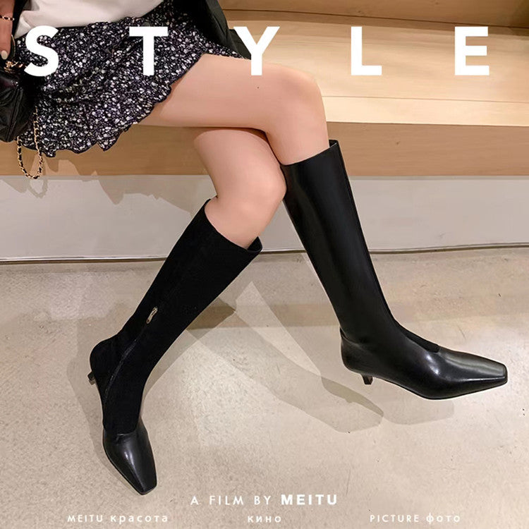 Karin Luna In Stock Spot Goods   Small Square Toe Thin Heel Elegant Slimming Long Boots