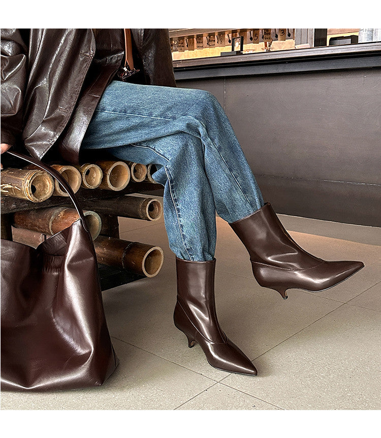 Karin Luna In Stock  Spot Goods Elegant kitten heel pointed toe trendy ankle boots