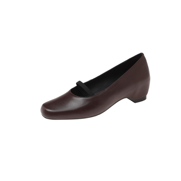 Karin Luna In Stock Spot Goods    Retro Elastic Band Chunky Heel Single Shoes