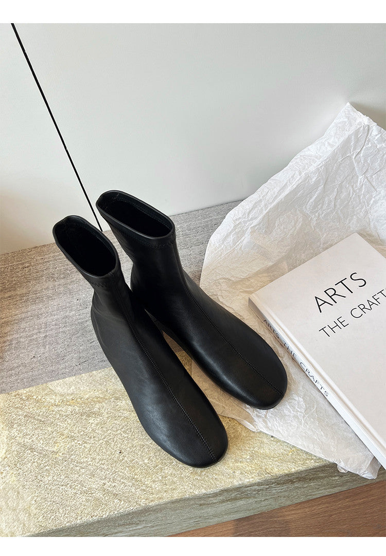 Karin Luna In Stock Spot Goods Round Toe Basic Stretch Slim Short Boots