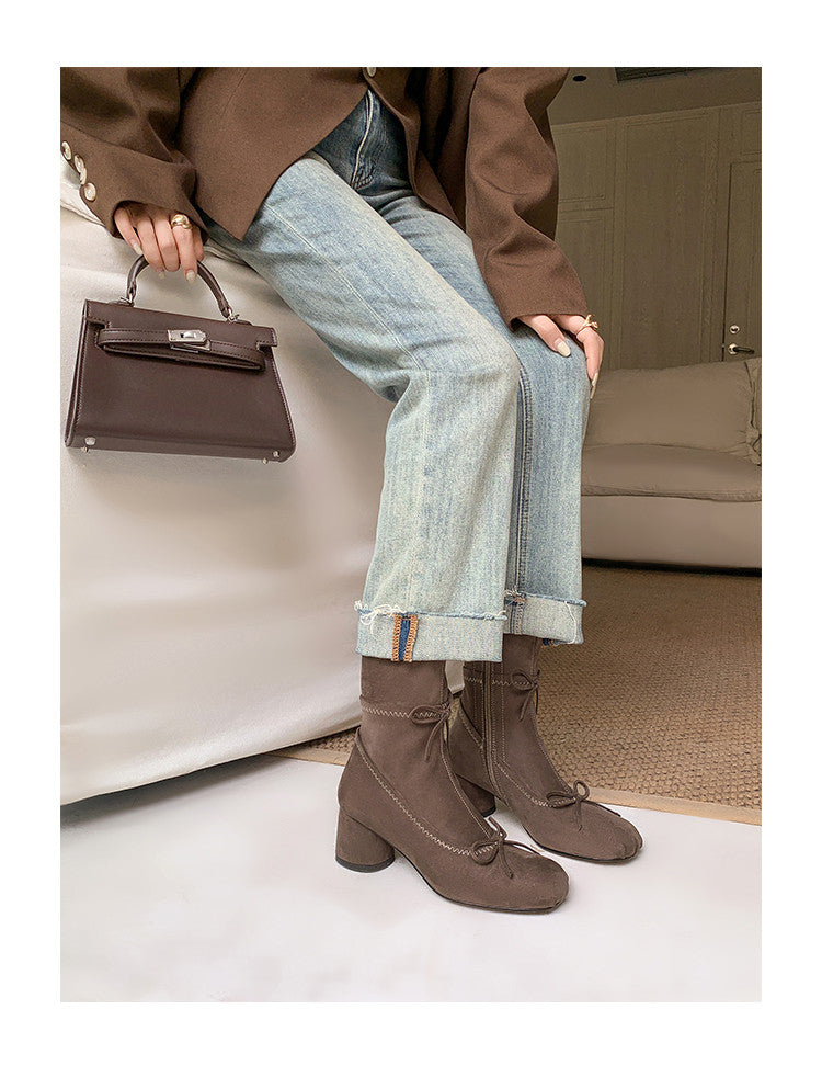 Karin Luna In Stock Spot Goods Hot-Selling Sweet Standard Bow Round-Toe Slim Short Boots