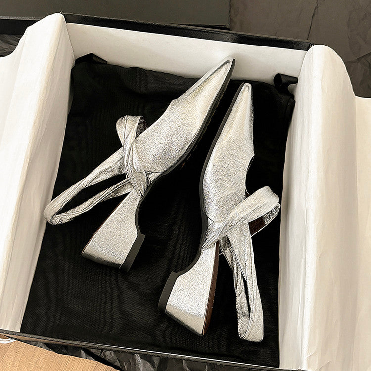 Karin Luna In Stock  Spot Goods Small Square Toe Wrinkled Chunky Heel Closed-Toe Sandals