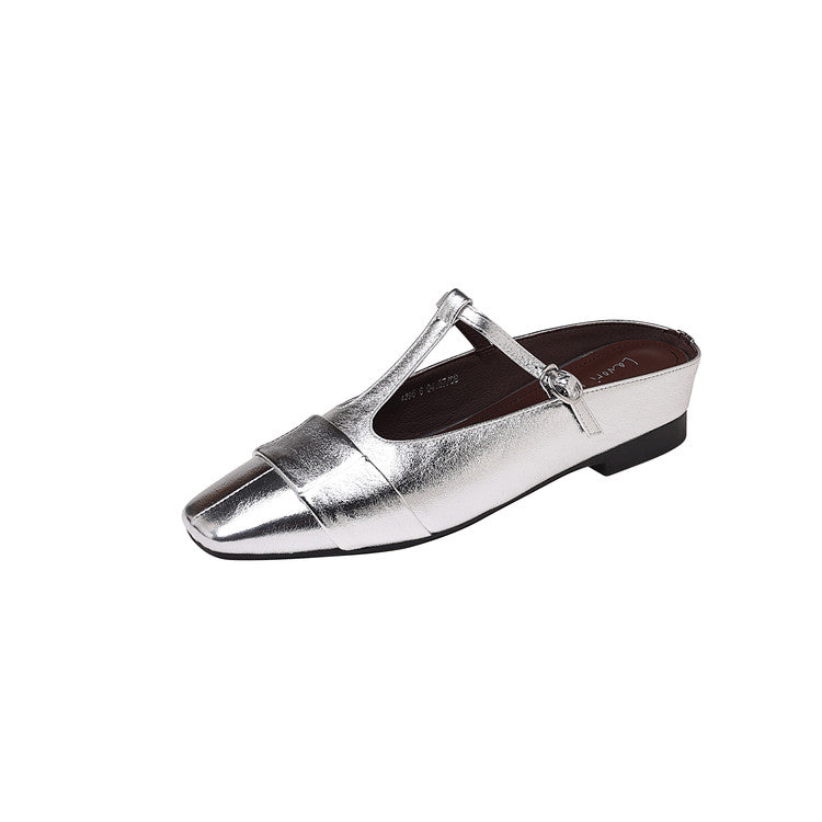Karin Luna In Stock Spot Goods  t Square-Toed Full Leather Basic Slippers