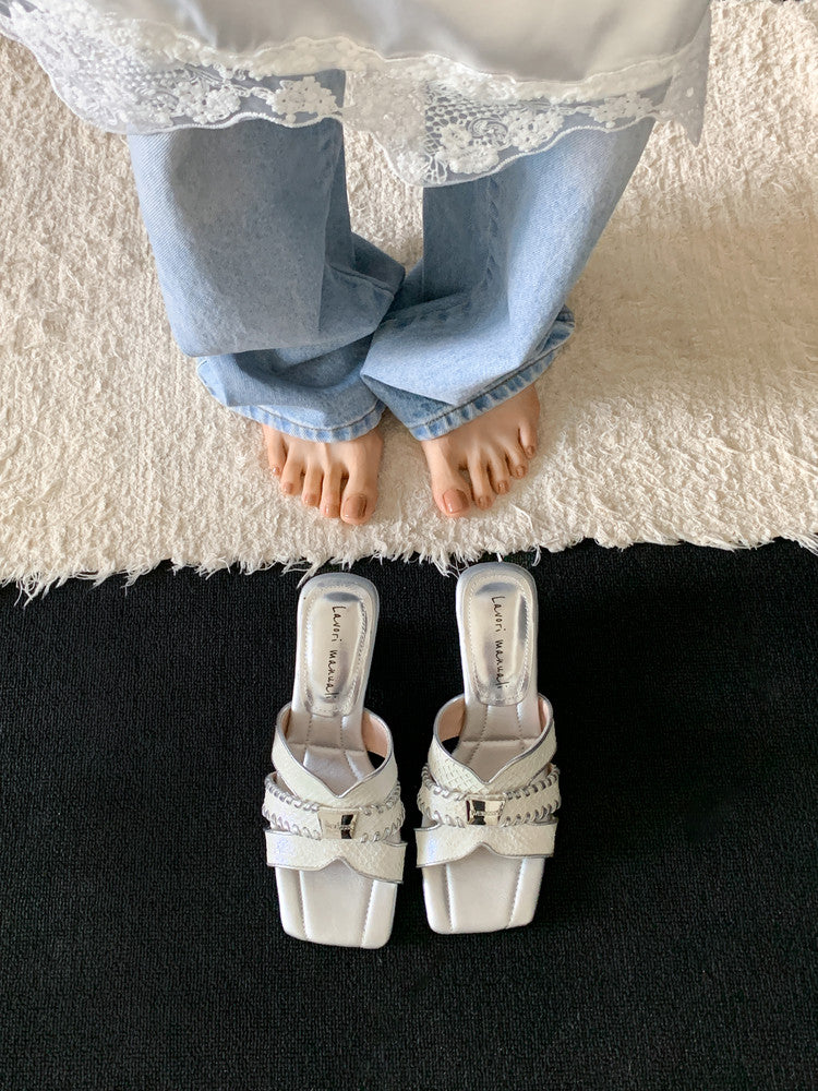 Karin Luna Fish Skin Series~ Hot-selling Square-Toe Slippers with Built-in Traffic