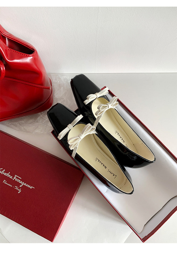 Karin Luna In Stock Spot Goods  Hot-Selling Element Bowknot Square-Toe Color-Block Height-Increasing Flats
