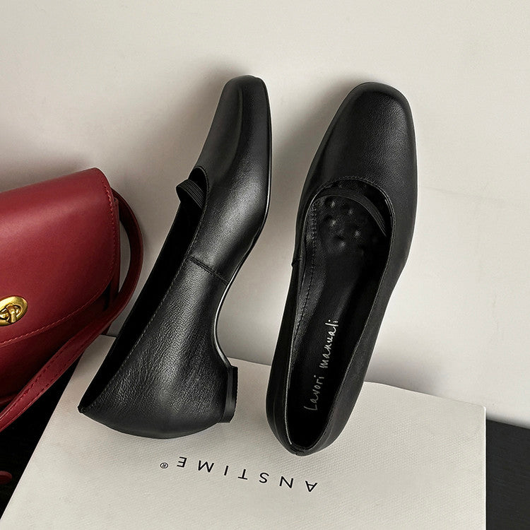 Karin Luna In Stock Spot Goods    Retro Elastic Band Chunky Heel Single Shoes