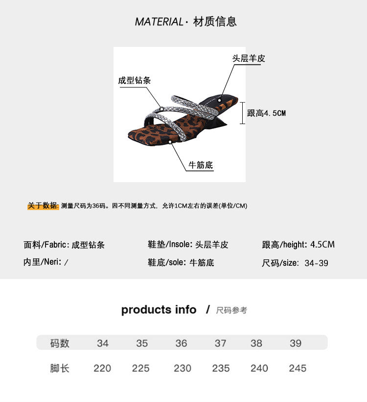 Karin Luna In Stock Spot Goods  Rhinestone One-Strap Irregular Heel Square-Toe Slippers