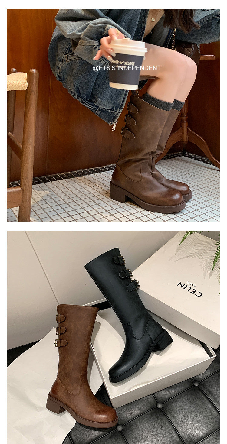 Karin Luna In Stock In Stock Thigh Circumference Belt Buckle Thick Sole Rider Boots