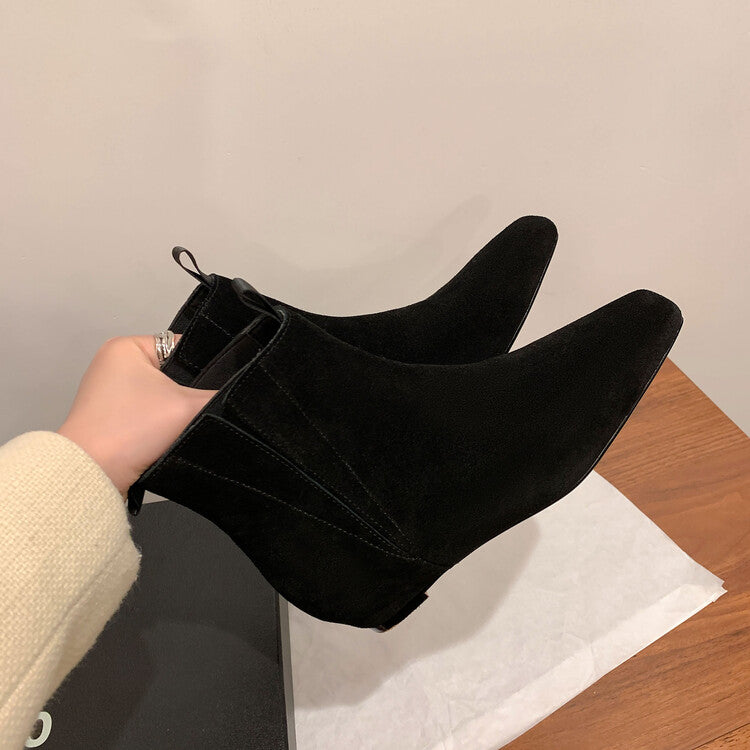 Karin Luna Classic Style Internal Height Increase Cowhide Leather Small Square Toe Short Fashion Boots