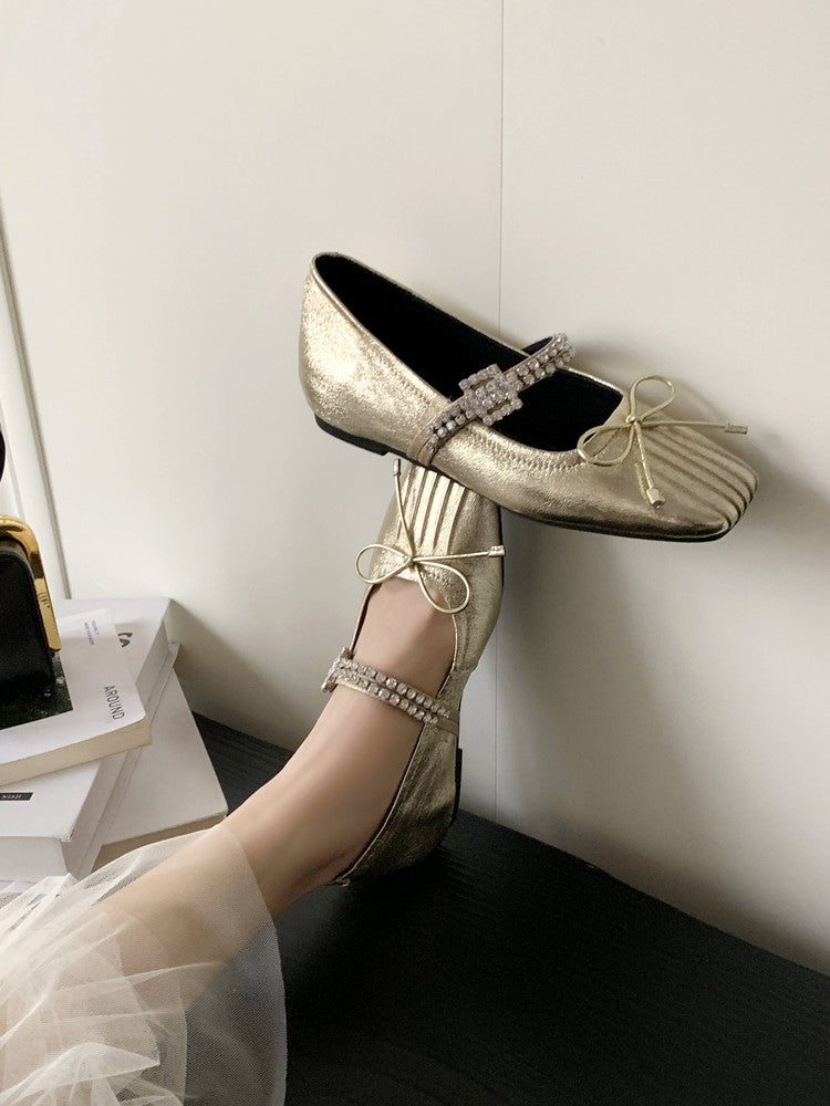 Karin Luna In Stock Spot Goods  Vintage Sweet Rhinestone One-Strap Granny Flats