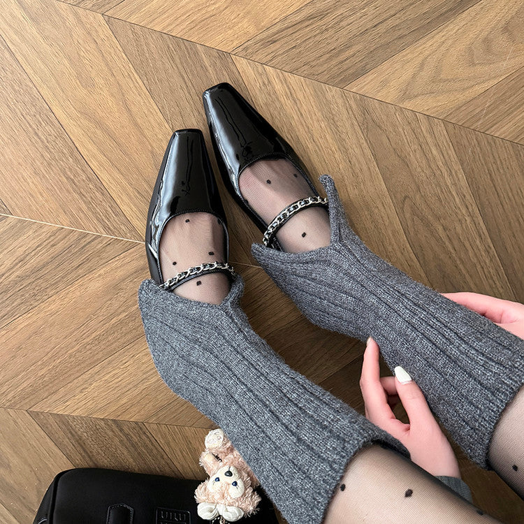 Karin Luna In Stock In Stock ~Metal One-Strap Pearl Small Square Toe Height-Increasing Flats