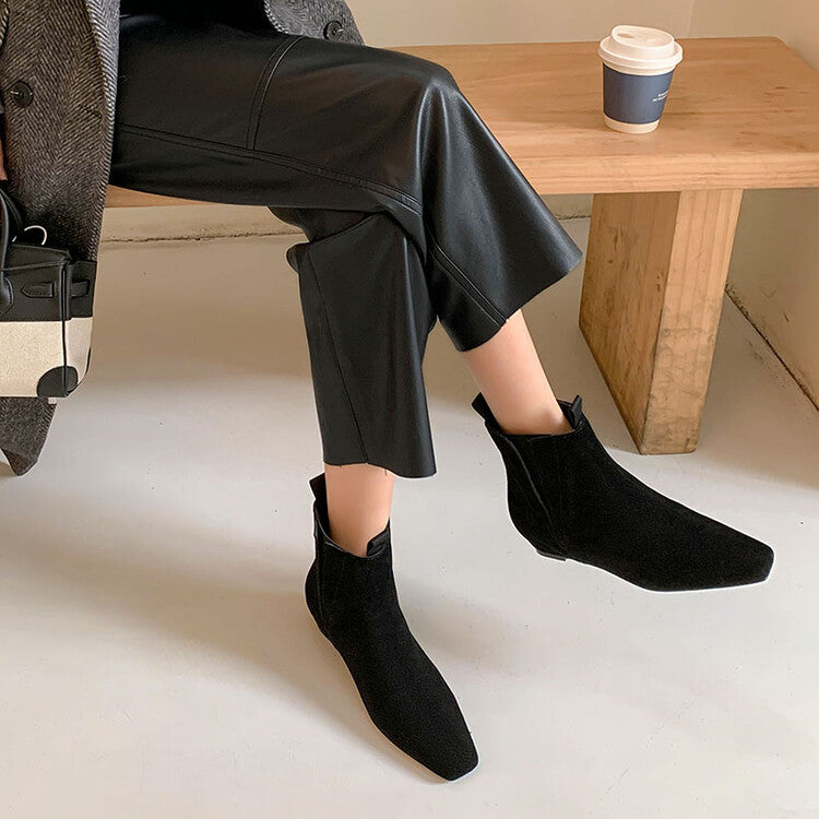 Karin Luna Classic Style Internal Height Increase Cowhide Leather Small Square Toe Short Fashion Boots