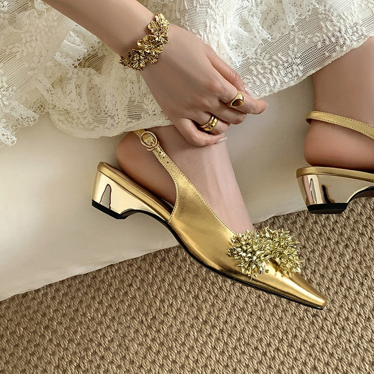 Karin Luna Brilliant Fireworks~Elegant Square-Toed Closed-Toe Chunky Heel Sandals