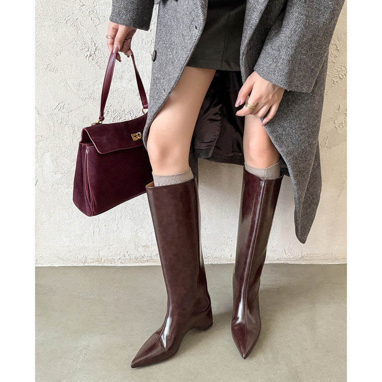 Karin Luna Minimalist Style High Tube Pointed Toe Hidden Heel Boots