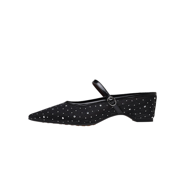 Karin Luna In Stock Spot Goods  Breathable Mesh Fabric Embellished Hand Drill Pointed Toe Slippers