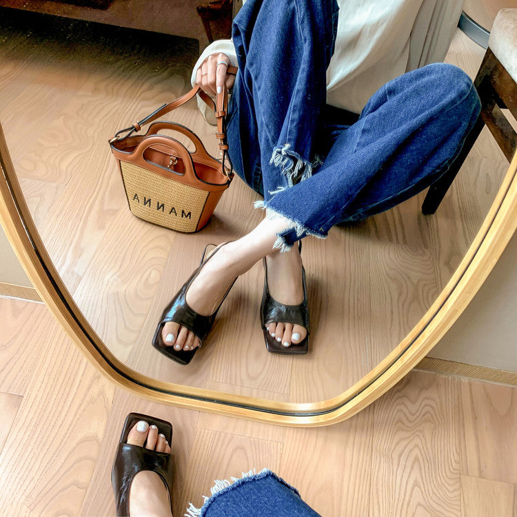 Karin Luna Classic Style Square Toe Open Toe French Retro Sandals