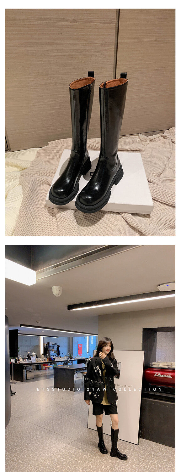 Karin Luna In Stock Spot Goods  Always in stock  Classic Basic Style Round Toe Thick Sole Knight Boots