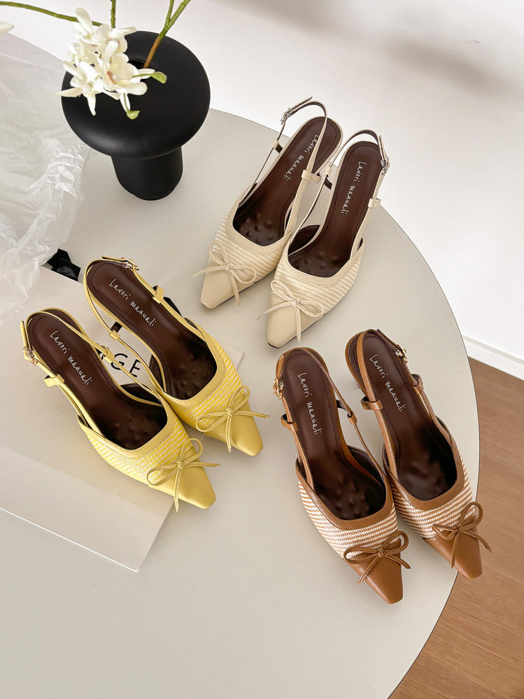 Karin Luna In Stock Spot Goods Braided Style Elegant Thin Heel Pointed Toe Closed-Toe Sandals