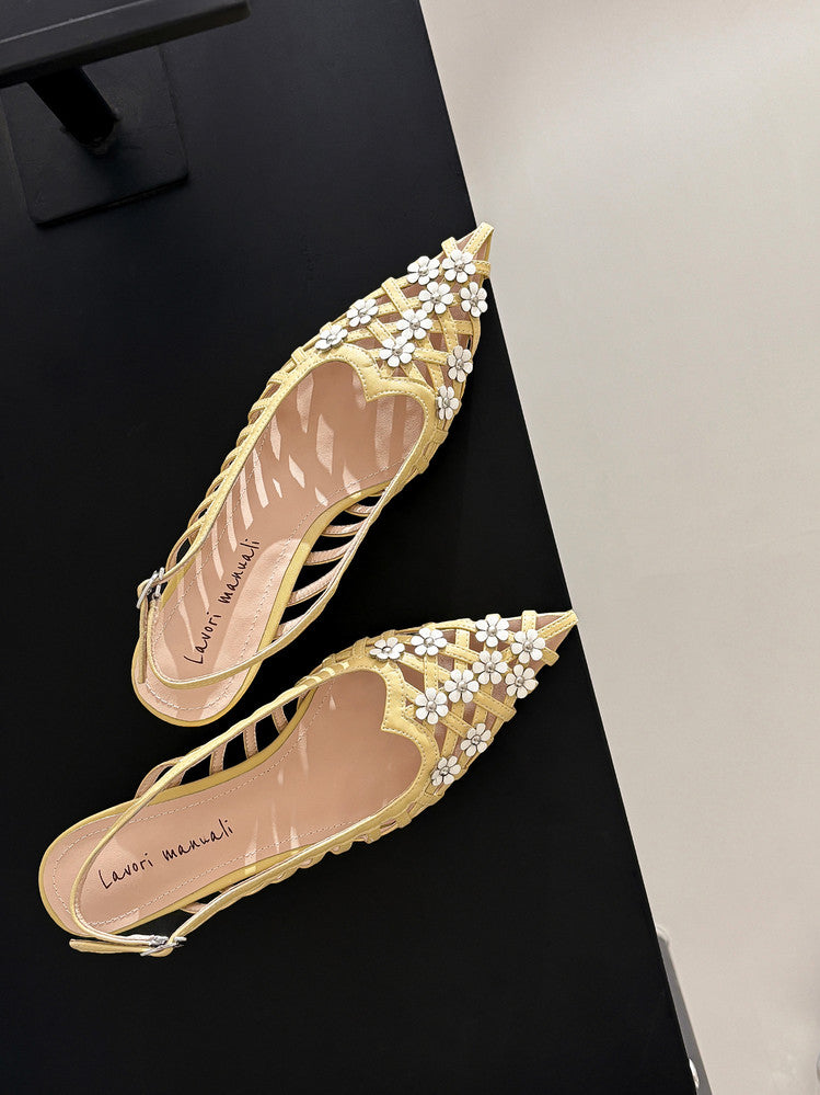Karin Luna In Stock Spot Goods  Purely Handmade Flowers High-end Hollow Out Sandals