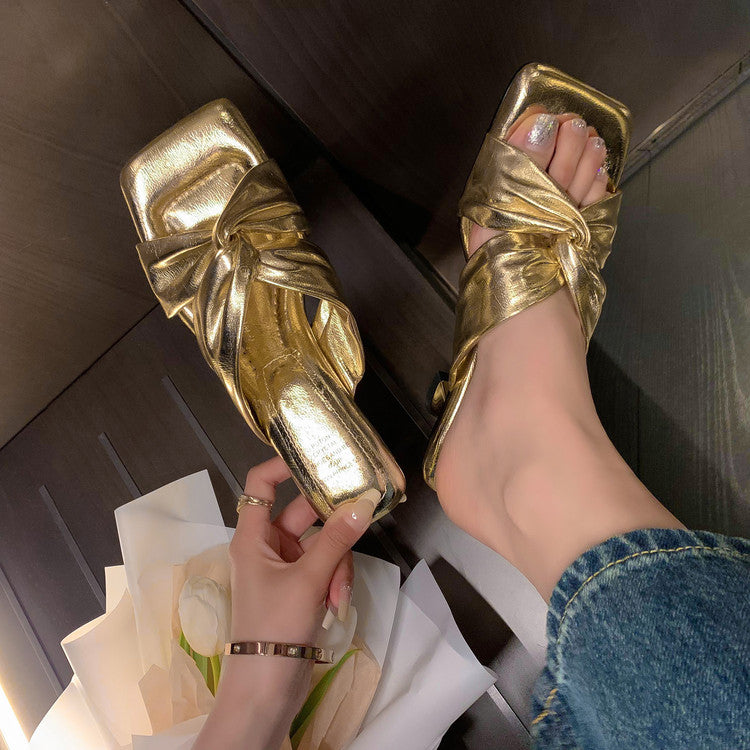Karin Luna In Stock Spot Goods   Absolutely amazing4Color Cross Strap Thick Heel Square Toe Soft Slippers