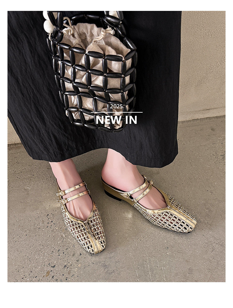 Karin Luna In Stock Spot Goods Hollow Woven One-Strap Closed-Toe Slippers