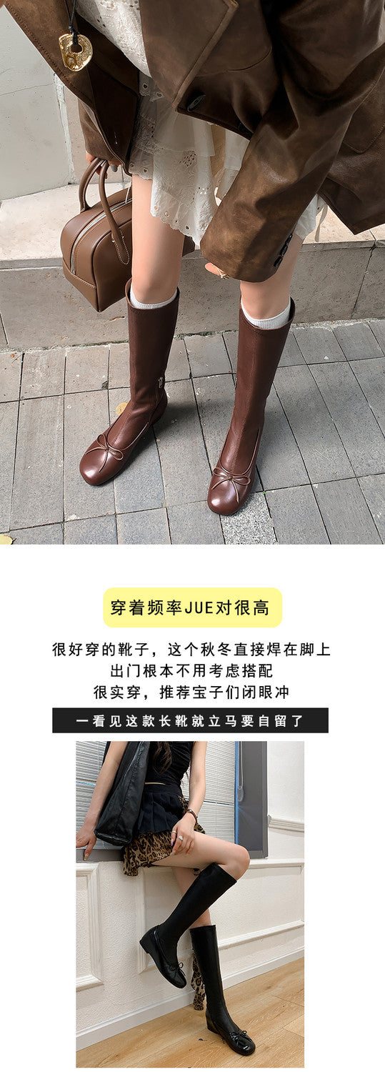 Karin Luna In Stock Spot Goods  Butterfly Knot Round Toe Hidden Heel Boots