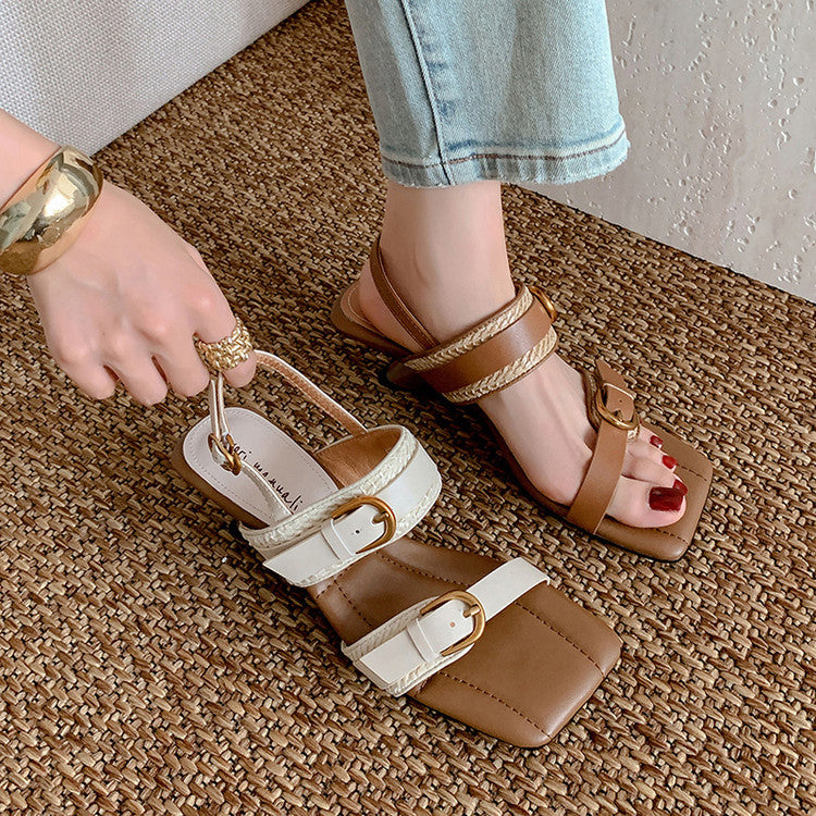 Karin Luna In Stock Spot Goods Vacation style Sofa Cushion Square Toe Irregular Heel Open-Toe Sandals