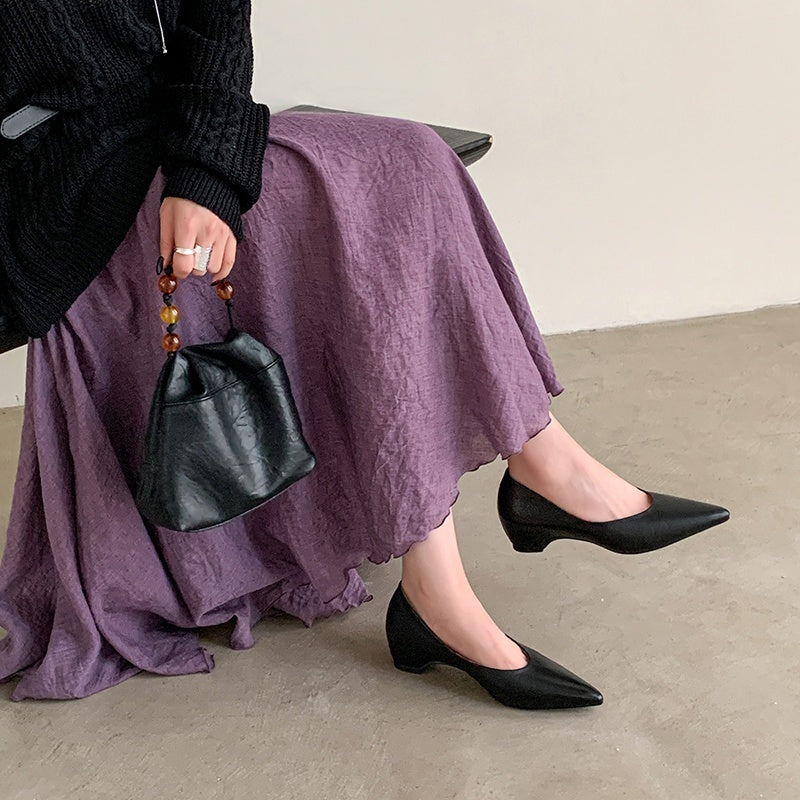 Karin Luna Full Layer Inside and Out~Basic Versatile Retro French Pointed Toe Irregular Heel Single Shoes