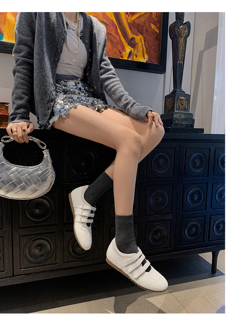 Karin Luna Casual Shoes Series~  In Stock In Stock Magic Tape Round Toe Internal Height Increase Single Strap Flats