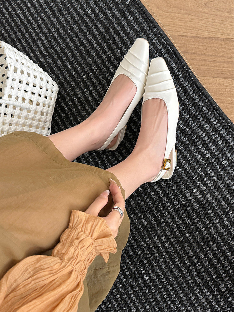 Karin Luna French Retro Square Toe Wrinkled Closed-Toe Sandals