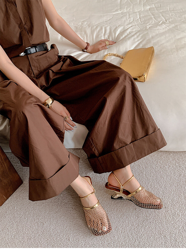 Karin Luna Highlights Fairness~In stock  Closed-Toe Diamond Mesh Unisex Convertible Sandals