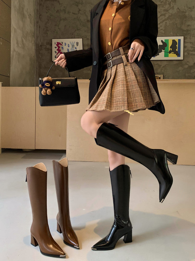 Karin Luna In Stock In-stock Pointed Toe Elegant High Heels v Slimming Effect Long Boots