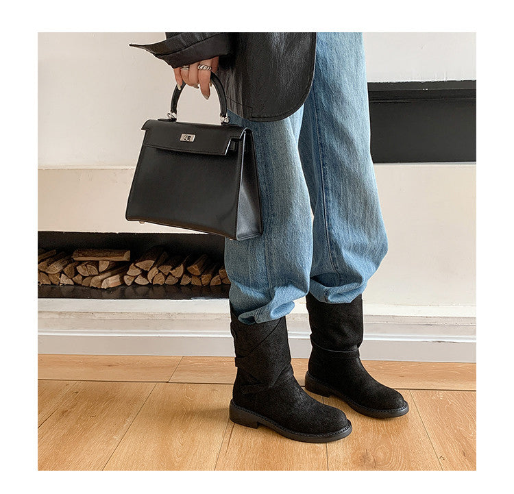 Karin Luna In Stock Spot Goods  Super textured Lazy Style Thick-Soled Ankle Boots