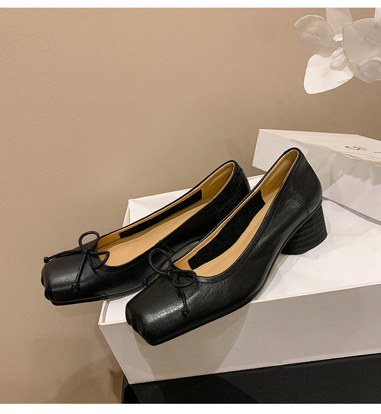 Karin Luna In Stock In Stock ~Full leather inside and out Pig Nose Bow Retro Thick Heel Mary Jane Shoes