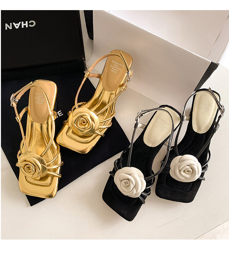 Karin Luna Exquisite Camellia ~French Retro Open-Toe Sandals