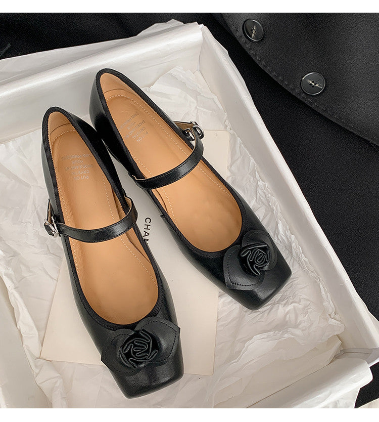 Karin Luna In Stock Spot Goods  Vintage Three-Dimensional Camellia Square-Toed Mary Jane Shoes