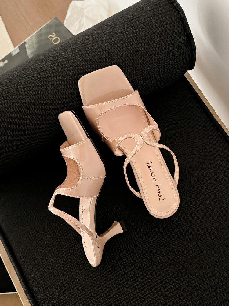 Karin Luna French Retro Square Toe Wrap Strap Open-Toe Slippers