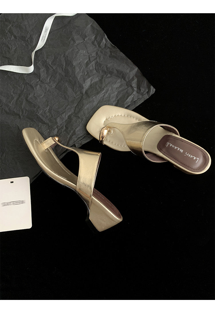 Karin Luna In Stock Spot Goods Clip-toe Square Toe Metal Buckle Minimalist Slippers