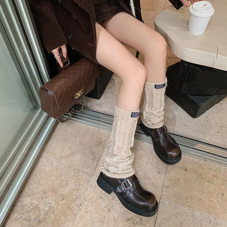 Karin Luna In Stock Spot Goods Metal Round Toe Cow Leather Thick Sole Flats