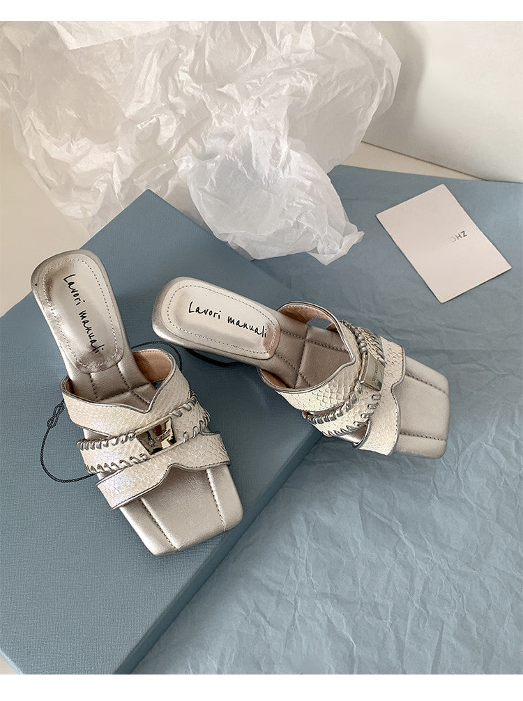 Karin Luna Fish Skin Series~ Hot-selling Square-Toe Slippers with Built-in Traffic