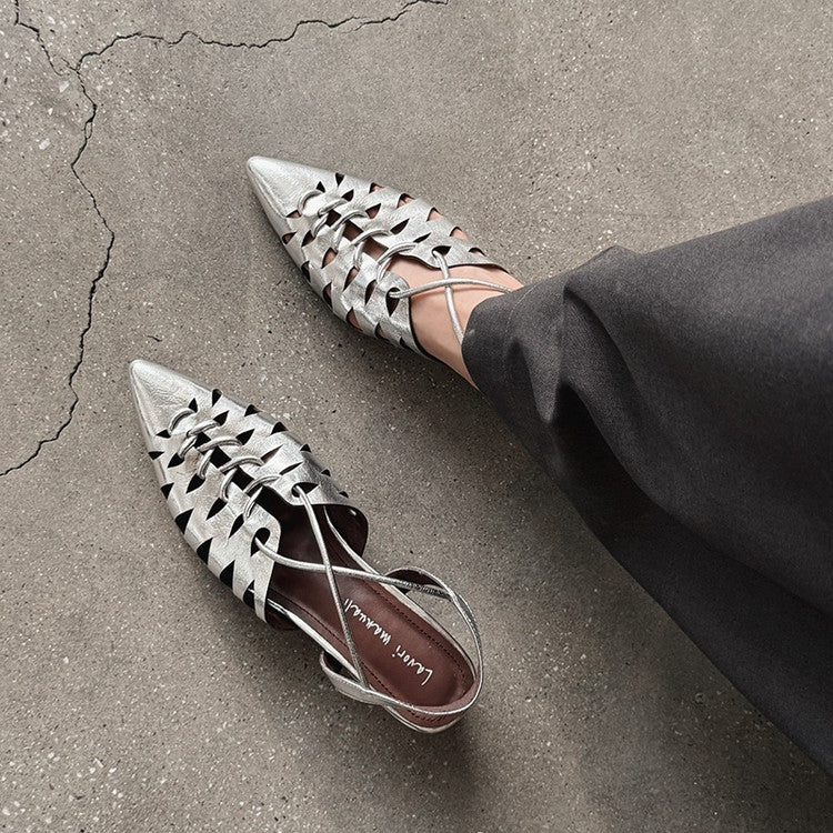Karin Luna Braided Style ~Cross-woven Pointed Toe Closed-toe Sandals
