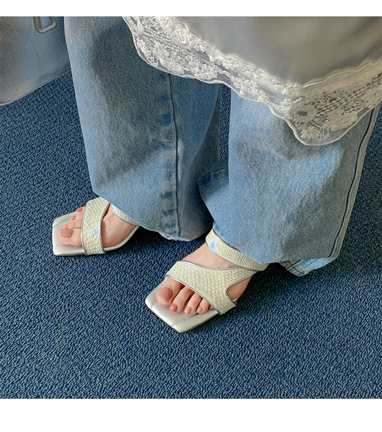 Karin Luna Fish Skin Series~Minimalist Square Toe Popular Irregular Heel Slippers