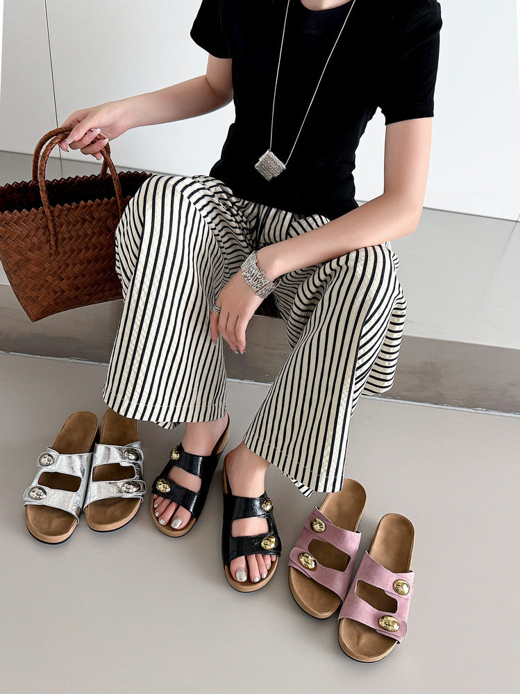 Karin Luna   Casual Style   Thick Sole Belt Buckle Slide Sandals