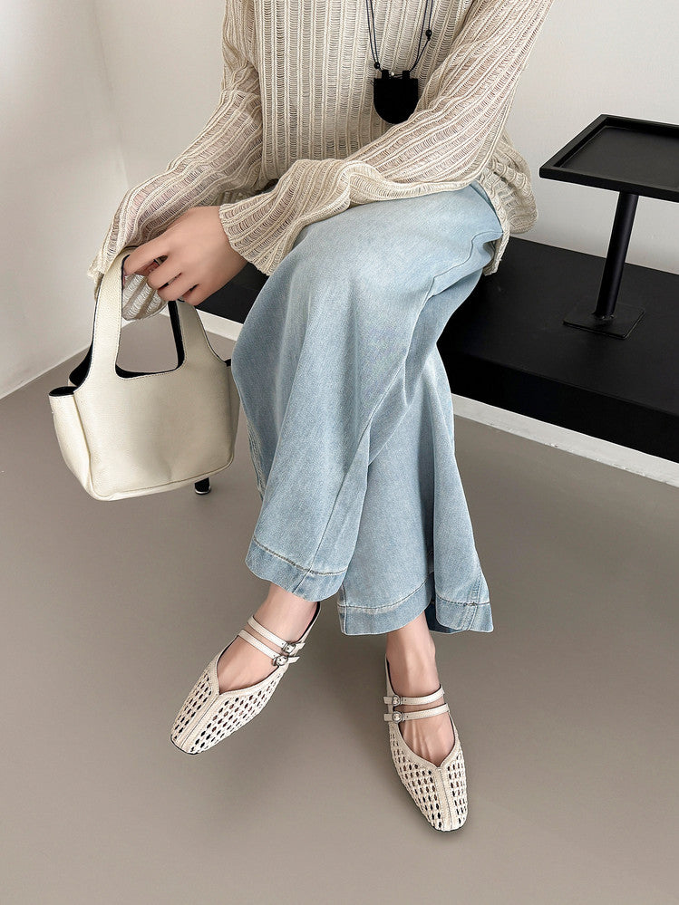 Karin Luna In Stock Spot Goods Hollow Woven One-Strap Closed-Toe Slippers