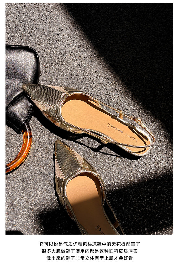 Karin Luna In Stock Spot Goods  Mesh Patchwork Pointed Toe Elegant Closed-Toe Sandals