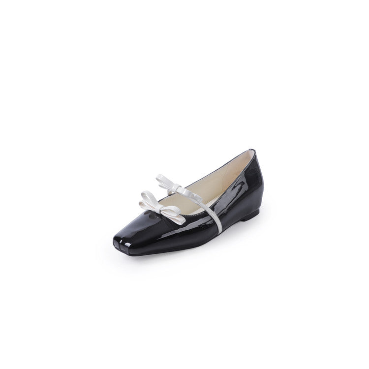 Karin Luna In Stock Spot Goods  Hot-Selling Element Bowknot Square-Toe Color-Block Height-Increasing Flats