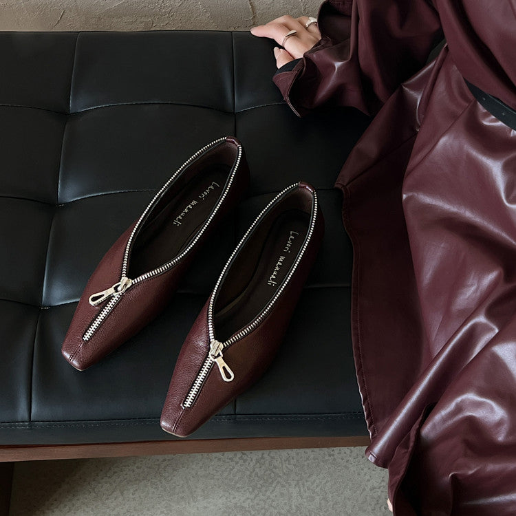 Karin Luna In Stock In Stock ~Basic Versatile Light Luxury Zipper Small Square Toe Flats