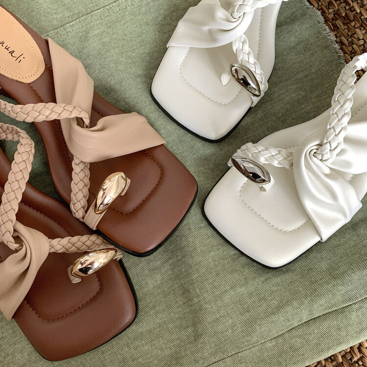 Karin Luna has a sense of design ~Twist Braided Cross Strap Square Toe Sandals